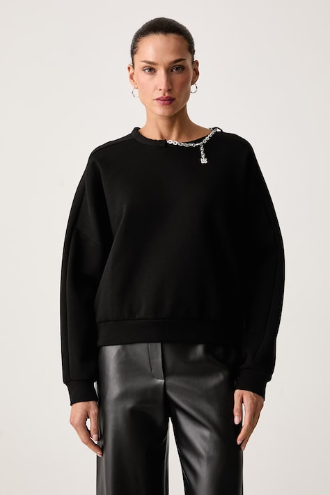 HUGO Oversize pulover ženski z bombažem Denrietta črn 50567228