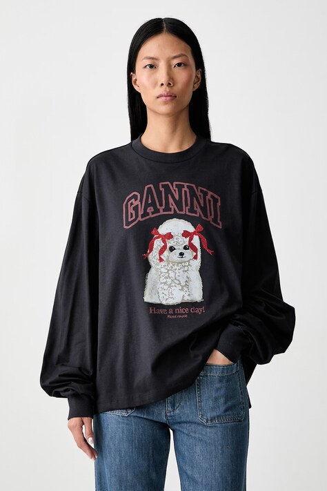 GANNI longsleeve damski bawełniany czarny A1050036