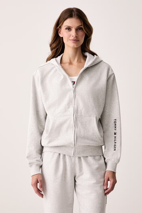Tommy Hilfiger Dukserica na zakopčavanje za žene od pamuka siva UW0UW06621