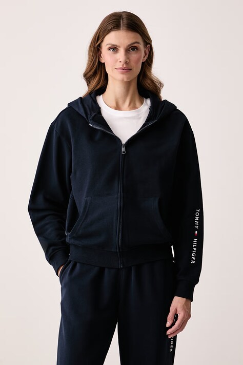 Tommy Hilfiger Dukserica na zakopčavanje za žene od pamuka mornarsko plava UW0UW06621