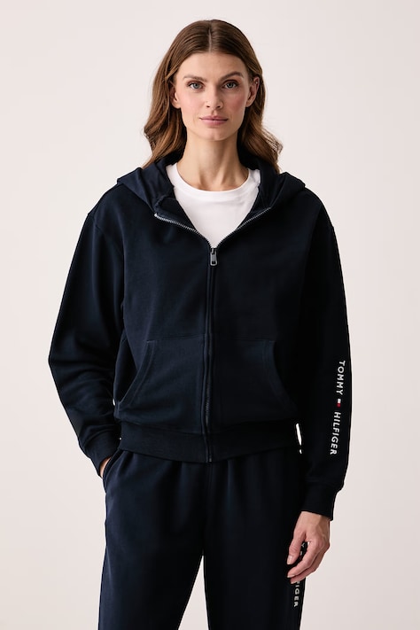 Tommy Hilfiger Dukserica na zakopčavanje za žene od pamuka mornarsko plava UW0UW06621