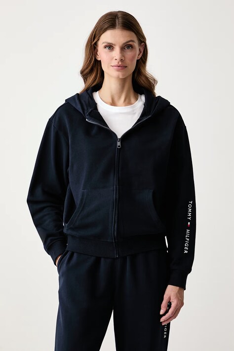 Tommy Hilfiger Mikina na zips dámska bavlnená tmavomodrá UW0UW06621