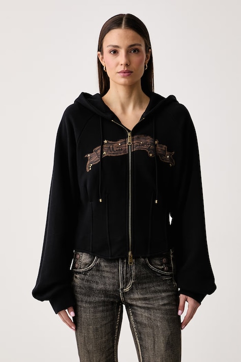 Miss Sixty Bluza rozpinana z kapturem damska bawełniana czarna 6M3TJ07100