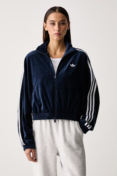 adidas Originals Bluza rozpinana damska welurowa Micro Pleat Injection granatowa LG4298