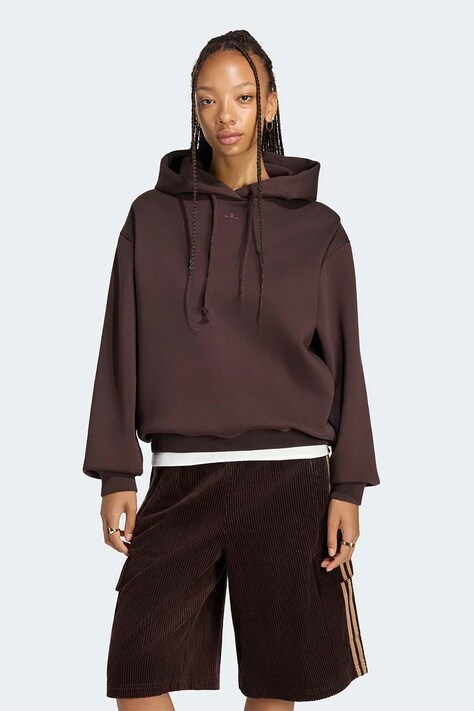 adidas Originals Μπλούζα με κουκούλα γυναικεία με βαμβάκι καφέ KT4668