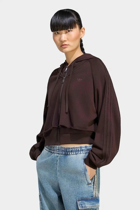 adidas Originals Bluza rozpinana z kapturem damska bawełniana SST Double Front brązowa KT1922