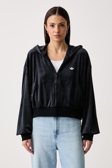 adidas Originals Bluza rozpinana z kapturem damska welurowa Essentials Velour czarna KR9150