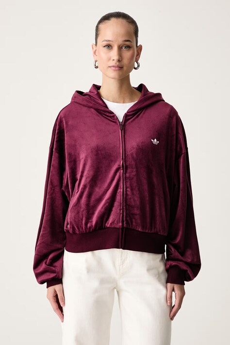 adidas Originals Bluza rozpinana z kapturem damska welurowa Essentials Velour bordowa KQ9252