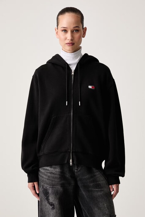 Tommy Jeans Mikina na zips s kapucňou dámska s bavlnou čierna DW0DW23529