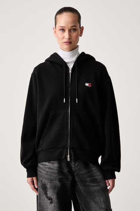 Tommy Jeans Mikina na zips s kapucňou dámska s bavlnou čierna DW0DW23529