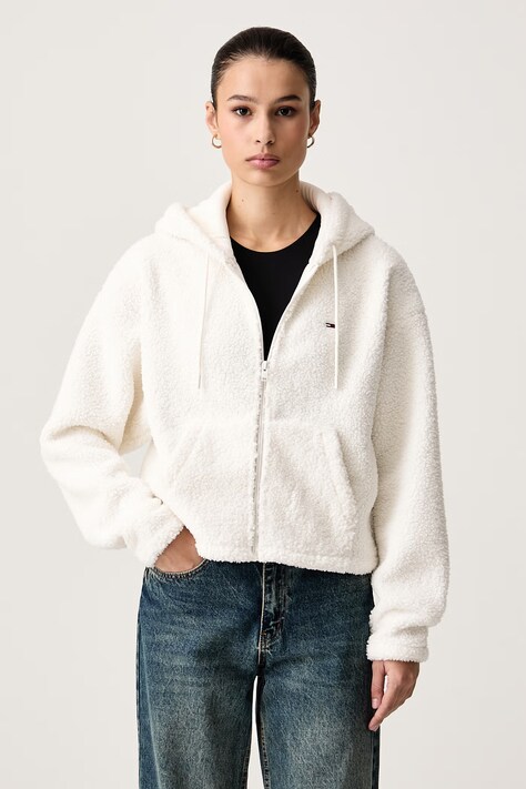 Tommy Jeans Bluza rozpinana z kapturem damska polarowa beżowa DW0DW23291