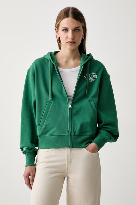 Tommy Hilfiger mikina s kapucí dámská s bavlnou zelená WW0WW51596