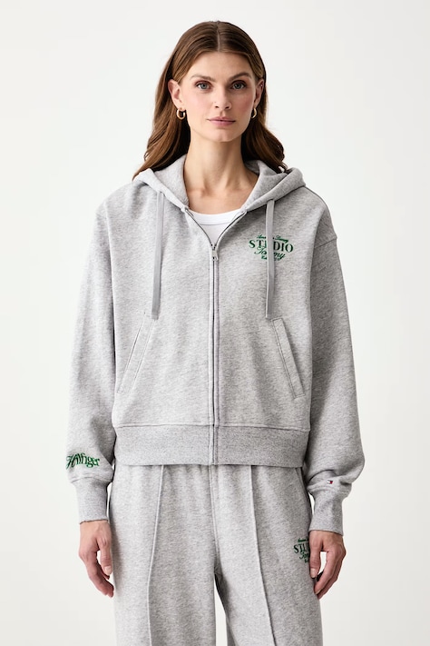 Tommy Hilfiger Bluza z kapturem damska z bawełną szara WW0WW51596