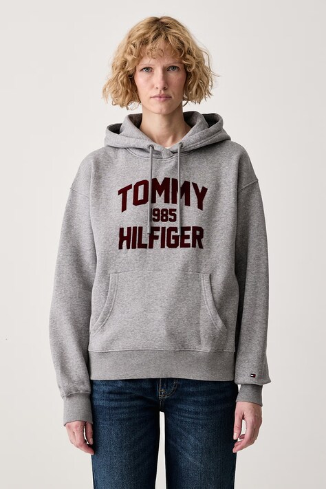 Tommy Hilfiger Dukserica sa kapuljačom ženska s pamukom siva WW0WW52356