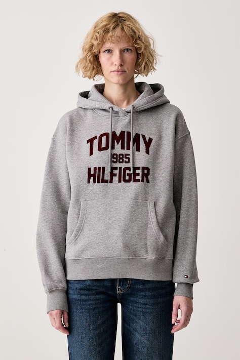 Tommy Hilfiger Dukserica sa kapuljačom ženska s pamukom siva WW0WW52356