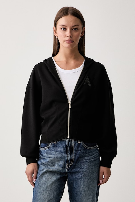 Armani Exchange суичър с цип и качулка дамски с вискоза черен XW002861 AF13397