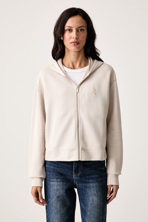 Armani Exchange Mikina na zips s kapucňou dámska bavlnená béžová XW002760 AF25528