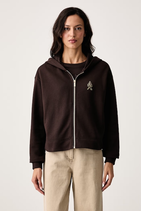 Armani Exchange Mikina na zips s kapucňou dámska bavlnená hnedá XW002760 AF25528