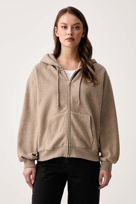 Levi's Bluza rozpinana z kapturem damska z bawełną EVERYDAY FULL ZIP beżowa 0082L-0002