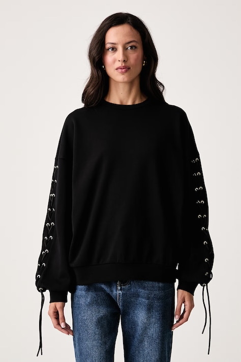 Liu Jo Μπλούζα oversize γυναικεία με βαμβάκι μαύρη TF6276 F0334