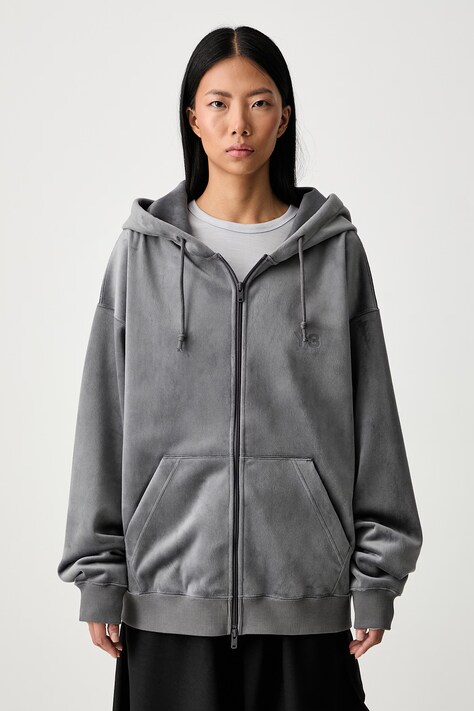 Y-3 VELVET ZIP HD bluza z kapturem welurowa damska szara KU2187