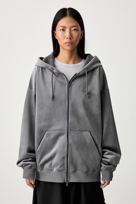 Y-3 VELVET ZIP HD bluza z kapturem welurowa damska szara KU2187