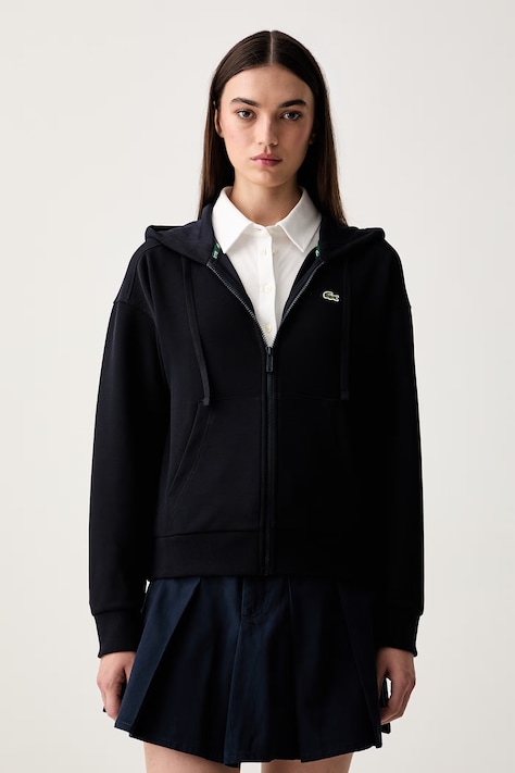 Lacoste bluza rozpinana z kapturem damska z bawełną granatowa SF5272