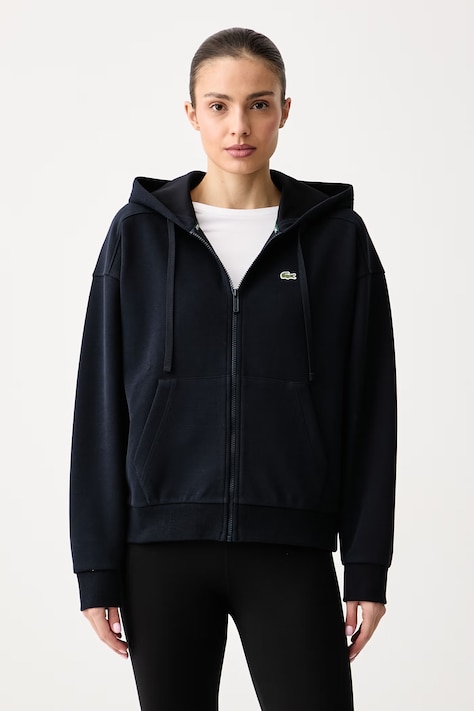 Lacoste Bluza rozpinana z kapturem damska z bawełną granatowa SF5272