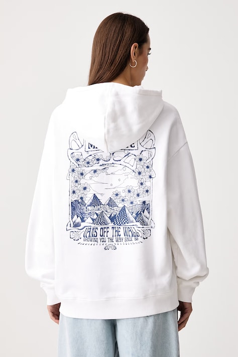 Vans Pulover s kapuco ženski bombažen bel VN0011MUWHT1