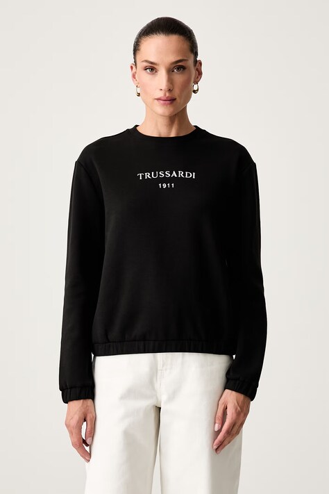 Trussardi bluza damska z bawełną czarna G8086000294N