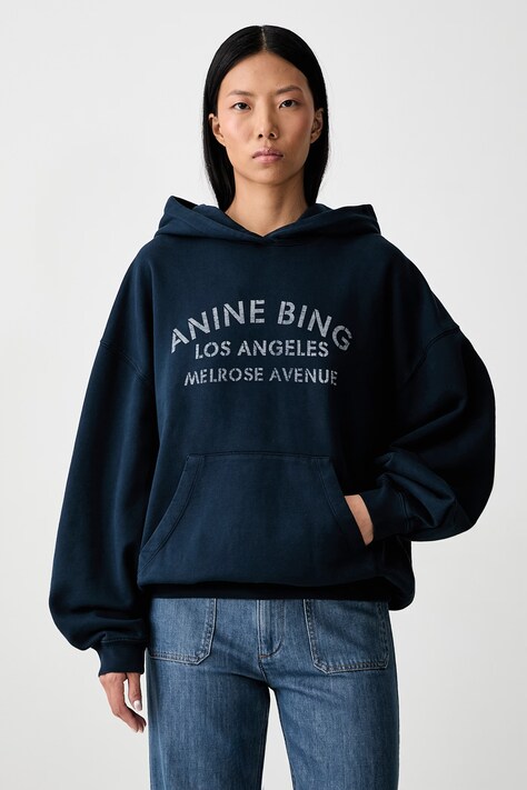 Anine Bing HARVEY hoodie cotton Women's navy A.08.12697.NYA1