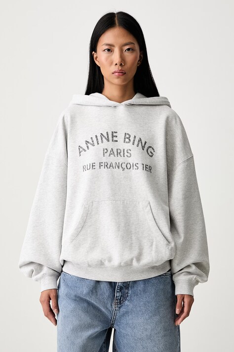 Anine Bing HARVEY bluza z kapturem bawełniana damska szara A.08.12217.GRY1