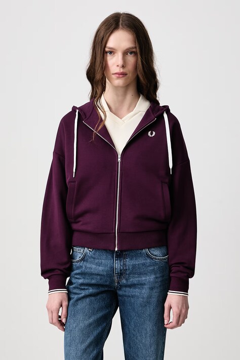 Fred Perry Bluza rozpinana z kapturem damska bawełniana fioletowa G3134