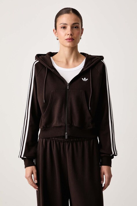 adidas Originals Μπλούζα με κουκούλα και κουμπιά γυναικεία βαμβακερή καφέ LE8320
