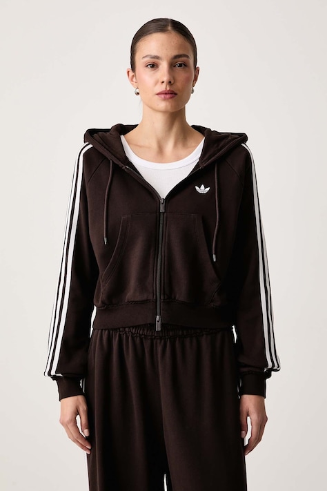 adidas Originals Μπλούζα με κουκούλα και κουμπιά γυναικεία βαμβακερή καφέ LE8320