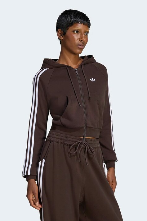 adidas Originals Bluza rozpinana z kapturem damska bawełniana brązowa LE8320