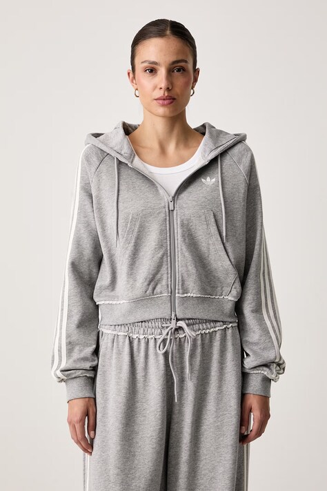 adidas Originals Mikina na zips s kapucňou dámska bavlnená sivá LE8319