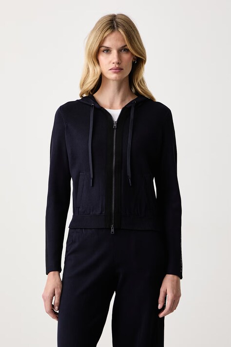 Elisabetta Franchi Bluza rozpinana z kapturem damska z wiskozą granatowa MK15S66E2