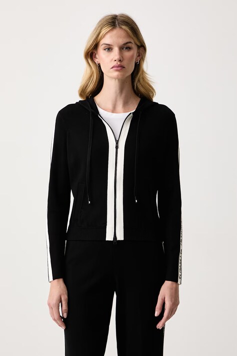 Elisabetta Franchi Bluza rozpinana z kapturem damska z wiskozą czarna MK15S66E2