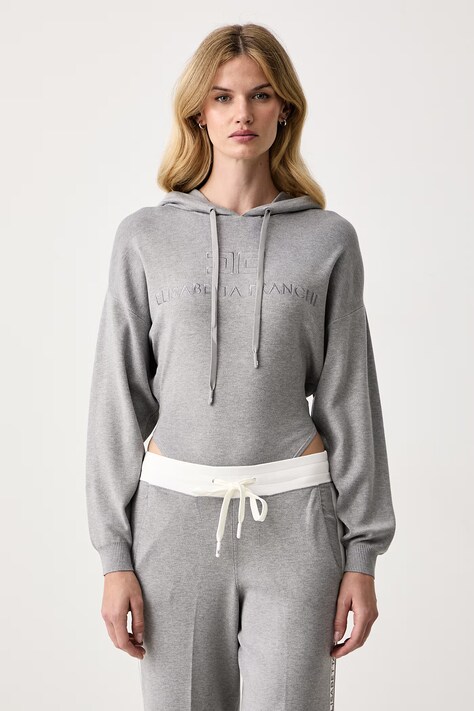 Elisabetta Franchi Bluza z kapturem damska z wiskozą szara BK87S66E2