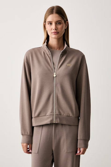 EA7 Emporio Armani mikina na zips dámska s modalom hnedá AF24375.7W000191