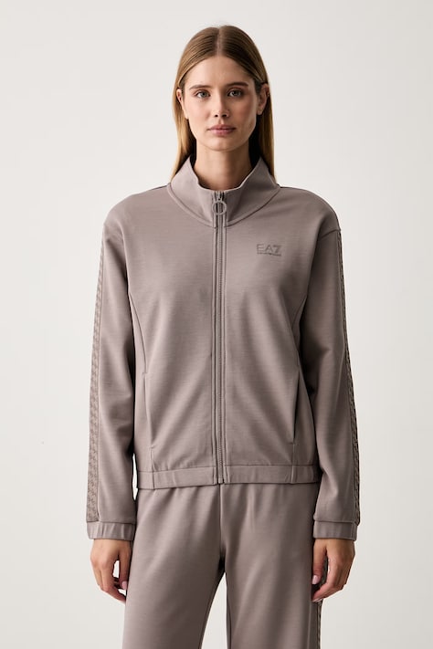 EA7 Emporio Armani mikina na zips s kapucňou dámska hnedá AF12501.7W001381