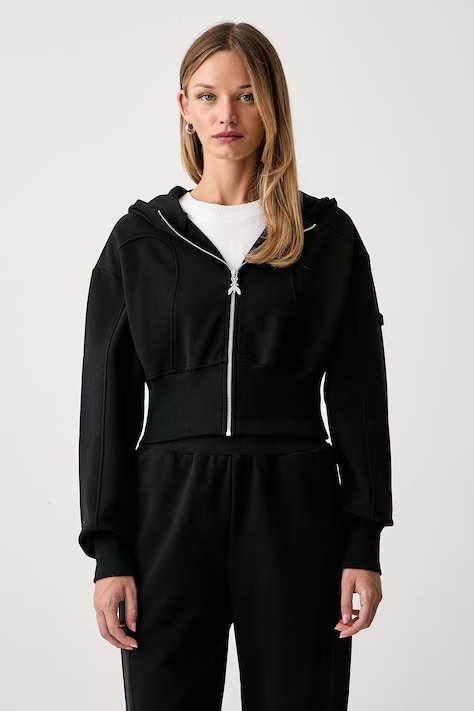 Patrizia Pepe bluza rozpinana z kapturem damska bawełniana czarna 8M0076 J079