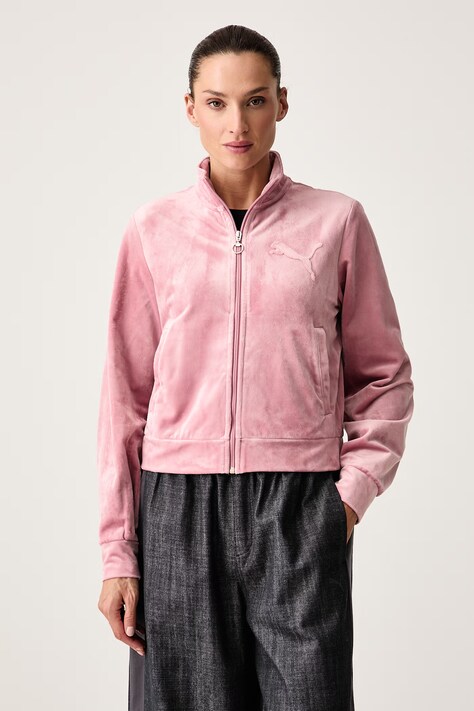 Puma Bluza rozpinana damska welurowa Essentials Elevated różowa 694021