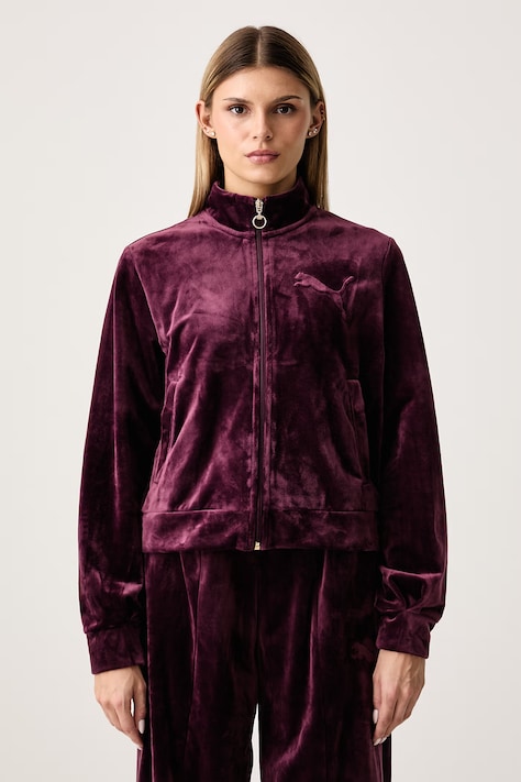 Puma Bluza rozpinana damska welurowa Essentials Elevated bordowa 694021