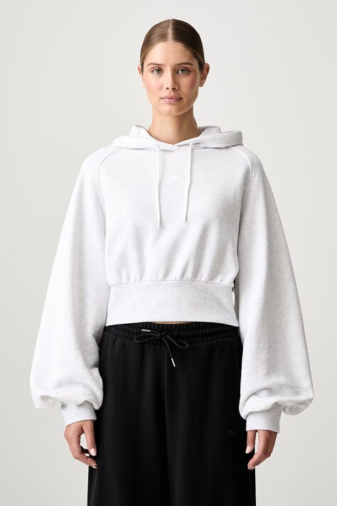 Puma bluza z kapturem damska bawełniana Essentials Cropped Balloon szara 636671