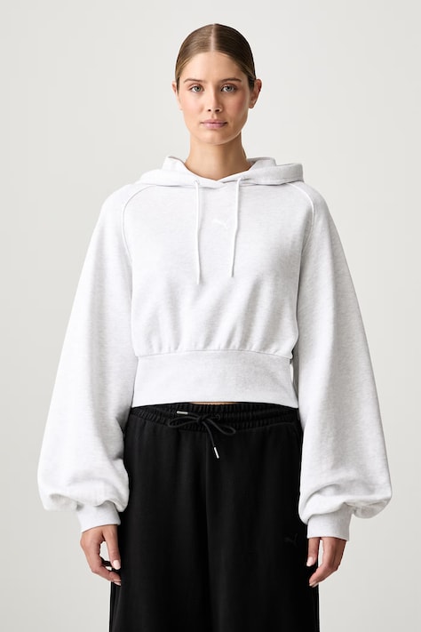 Puma bluza z kapturem damska bawełniana Essentials Cropped Balloon szara 636671