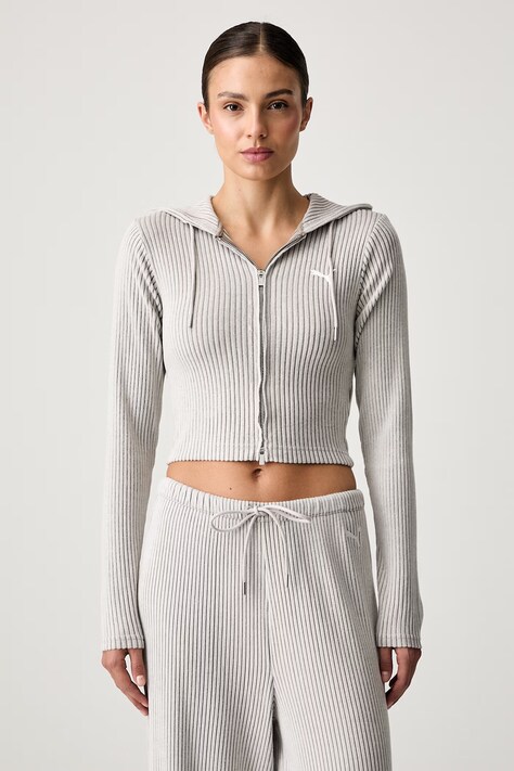 Puma bluza rozpinana z kapturem damska Essentials Ribbed beżowa 636669