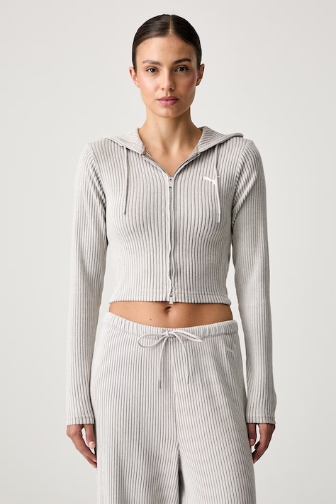 Puma bluza rozpinana z kapturem damska Essentials Ribbed beżowa 636669