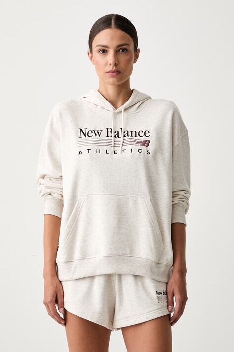 New Balance bluza z kapturem damska z bawełną beżowa WT6288NOLIT
